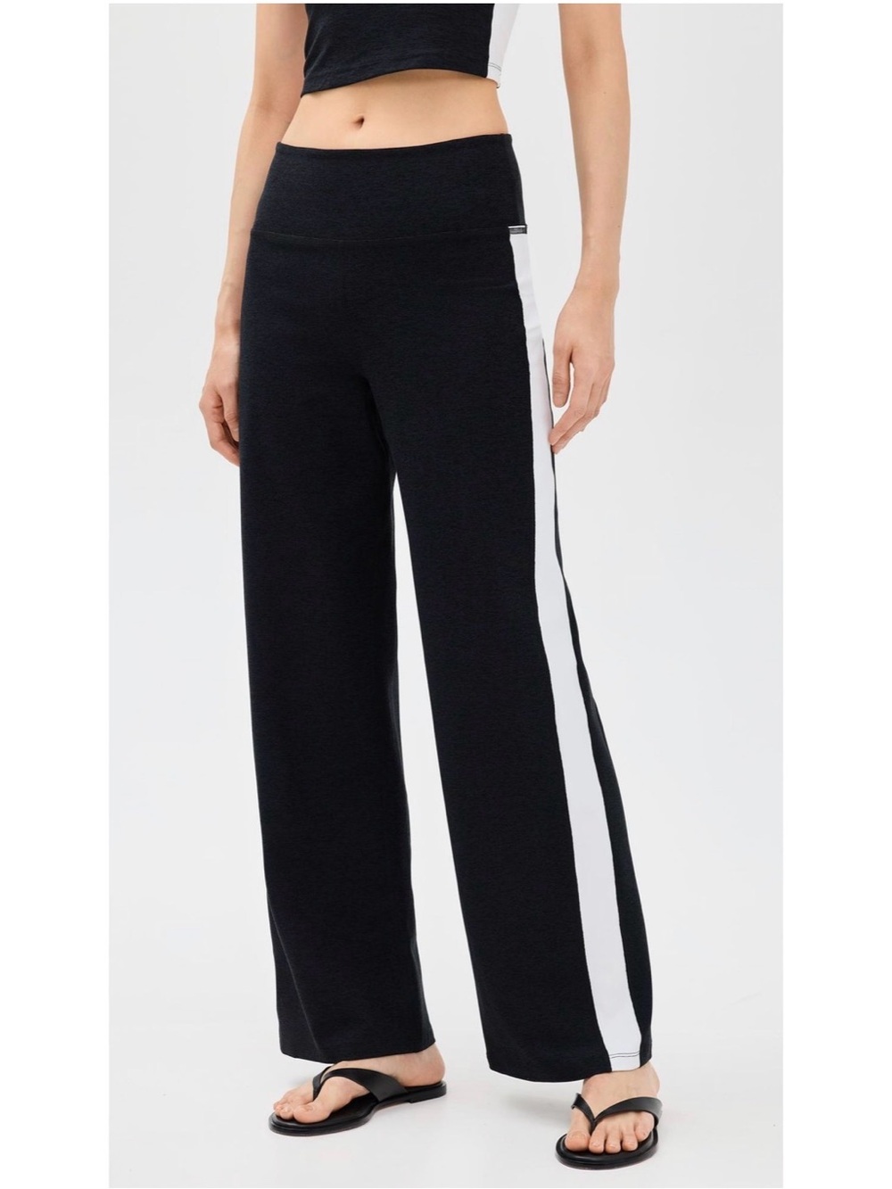 Beyond Yoga Women's Black Spacedye Line Up Wide Leg Pants